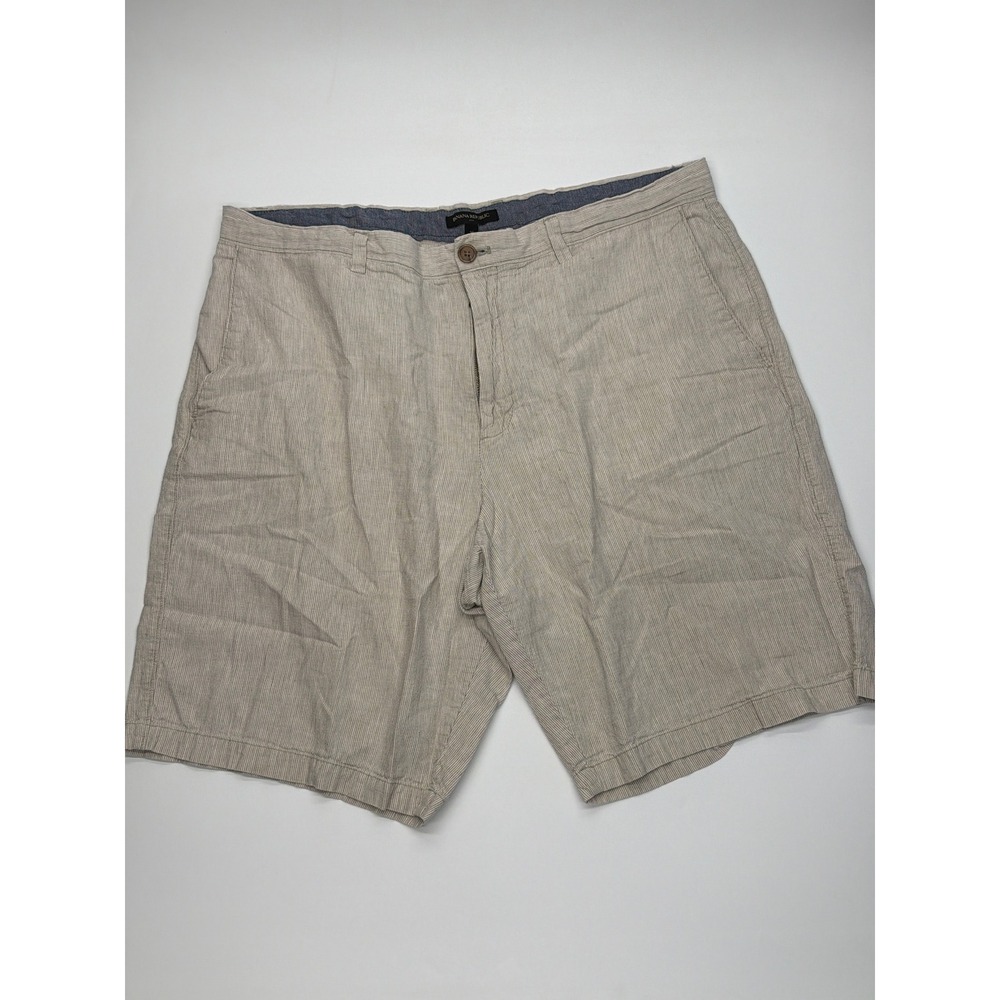 Banana Republic Mens 38 Linen Cotton Striped Shorts Beige White Summer Chino‎